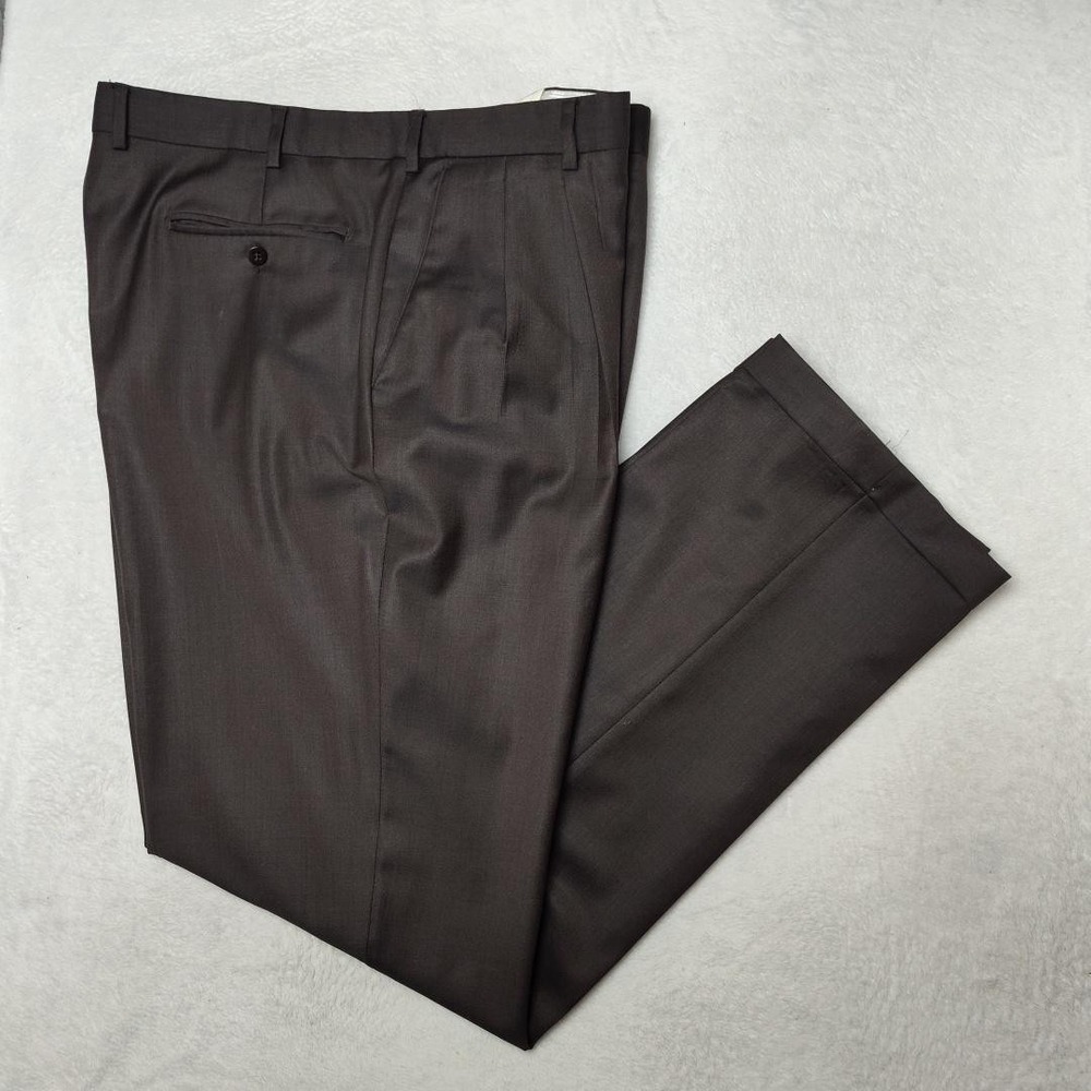 Zanella Pants Mens 40x35 Brown Loro Piana Wool Pleated Cuffed Bennett Dress READ